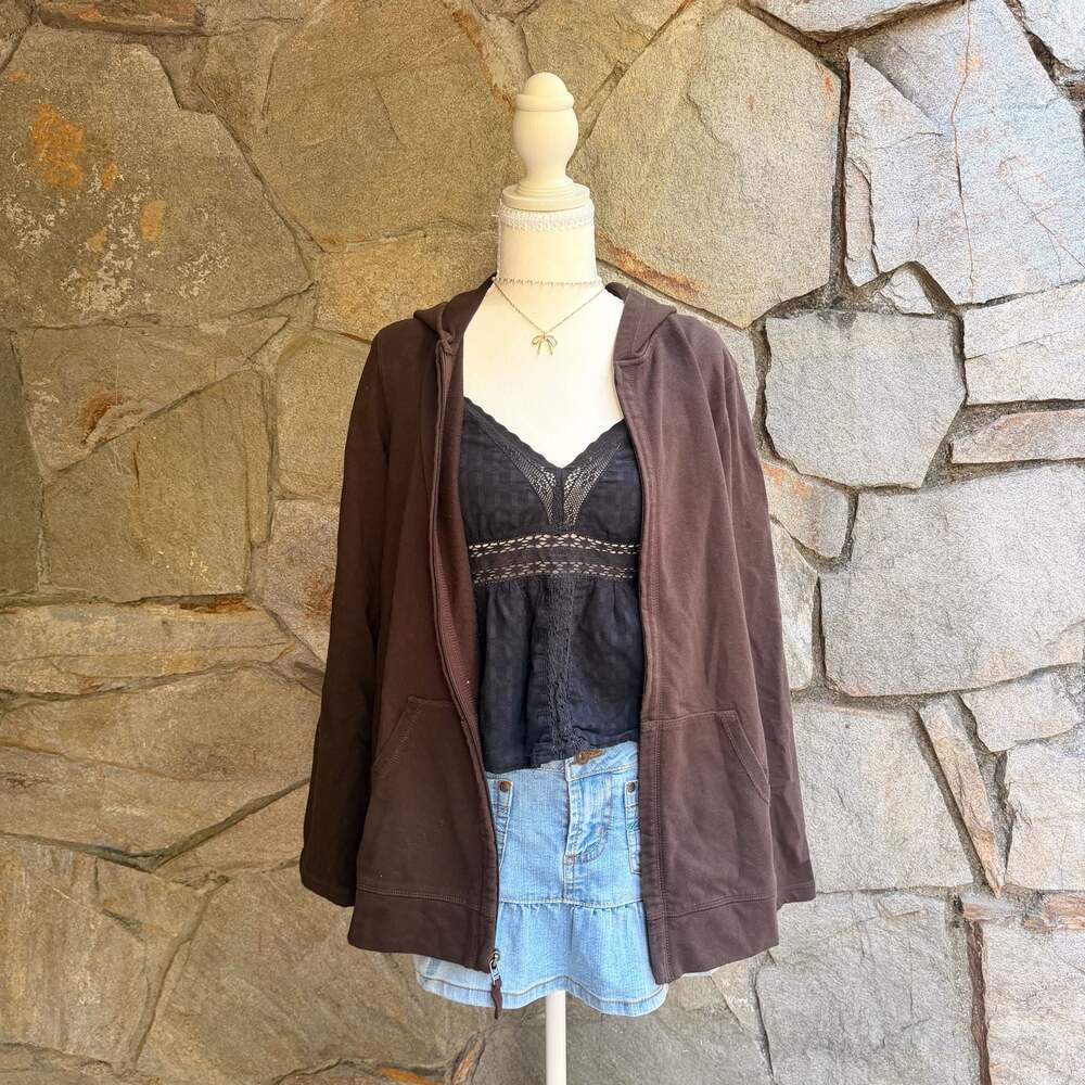 Lizwear by Liz Claiborne Brown Zip-Up Hoodie Size Large